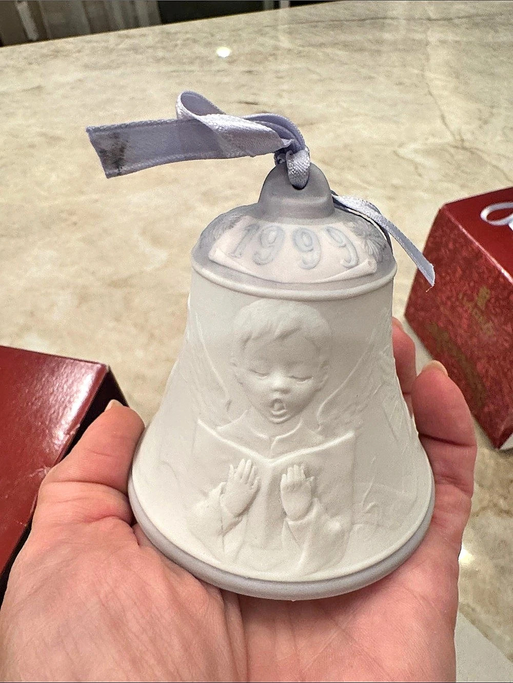 Lladro 1999 Christmas Bell Ornament White & Red